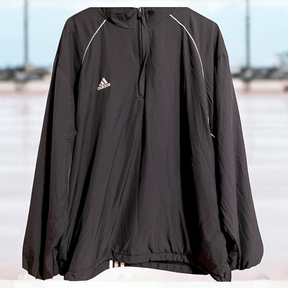 Adidas Black Half Zip Windbreaker Jacket Men’s Size L Logo‎ Pullover